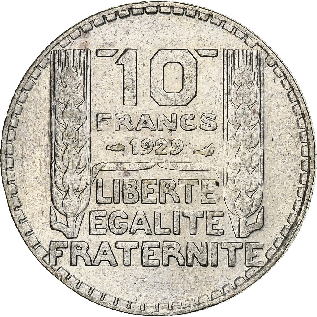 França, 10 Francs, Turin, 1929, Paris, Prata, AU(50-53), Gadoury:801, KM:878