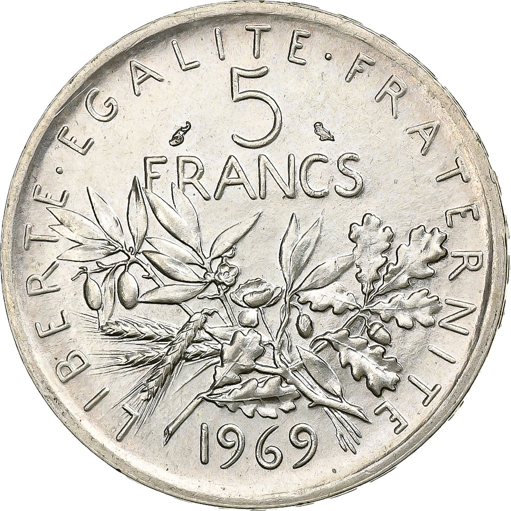 France, 5 Francs, Semeuse, 1969, Paris, Silver, MS(60-62), Gadoury:770, KM:926