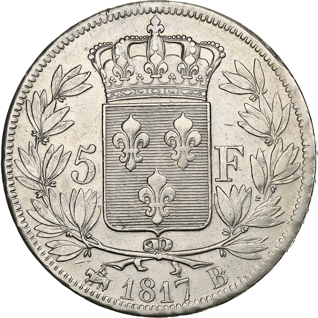 France, Louis XVIII, 5 Francs, 1817, Rouen, Silver, EF(40-45), Gadoury:614