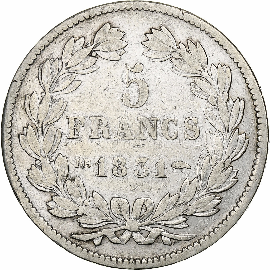 Francia, 5 Francs, Louis-Philippe, 1831, Strasbourg, Argento, MB+, Gadoury:677