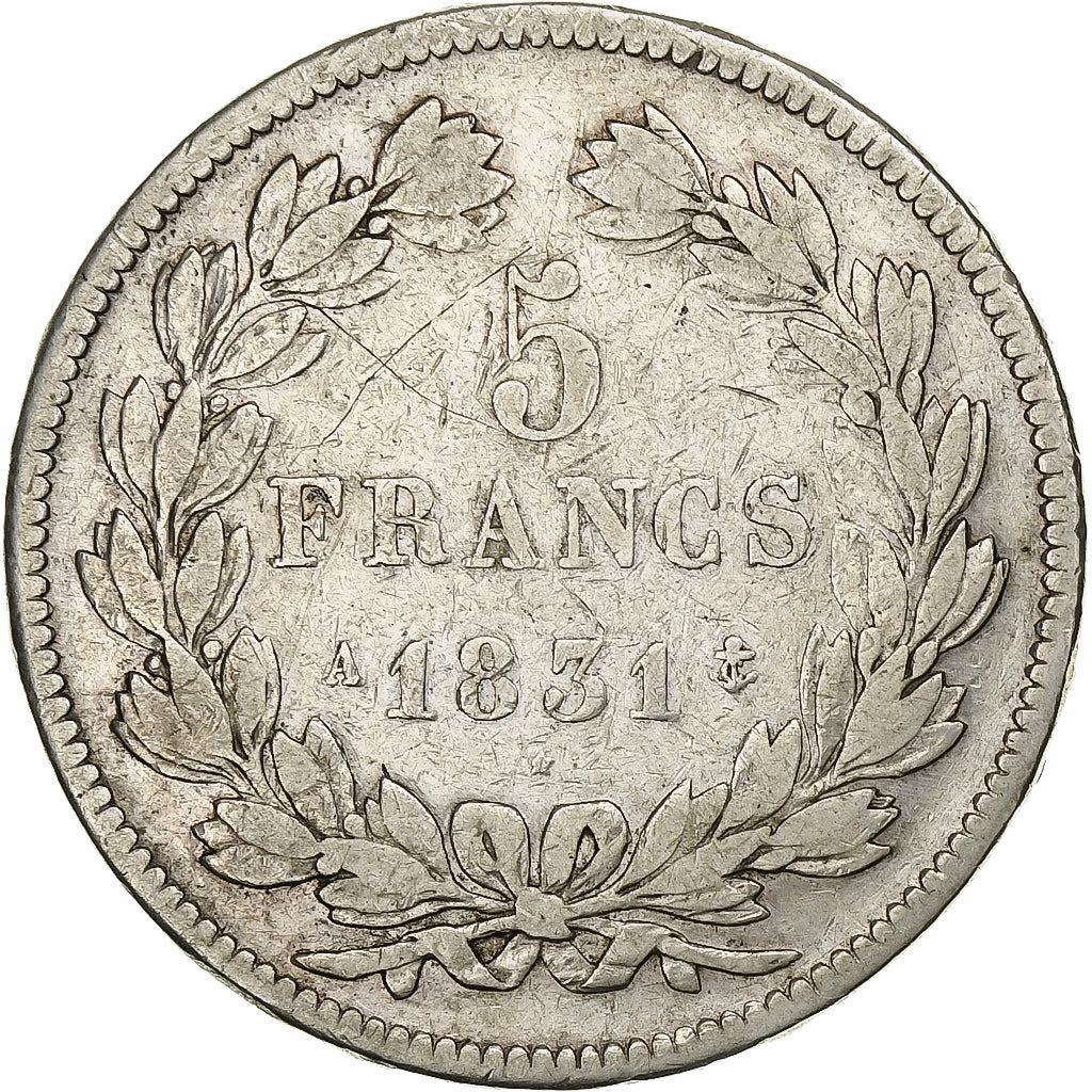 France, 5 Francs, Louis-Philippe, 1831, Paris, Silver, VF(30-35), Gadoury:677a