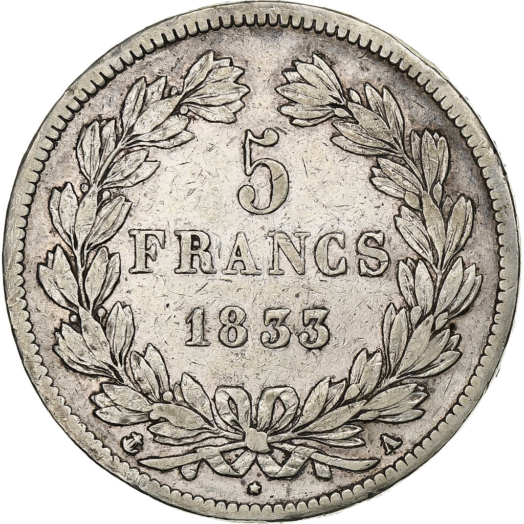 France, 5 Francs, Louis-Philippe, 1833, Paris, Silver, VF(30-35), Gadoury:678