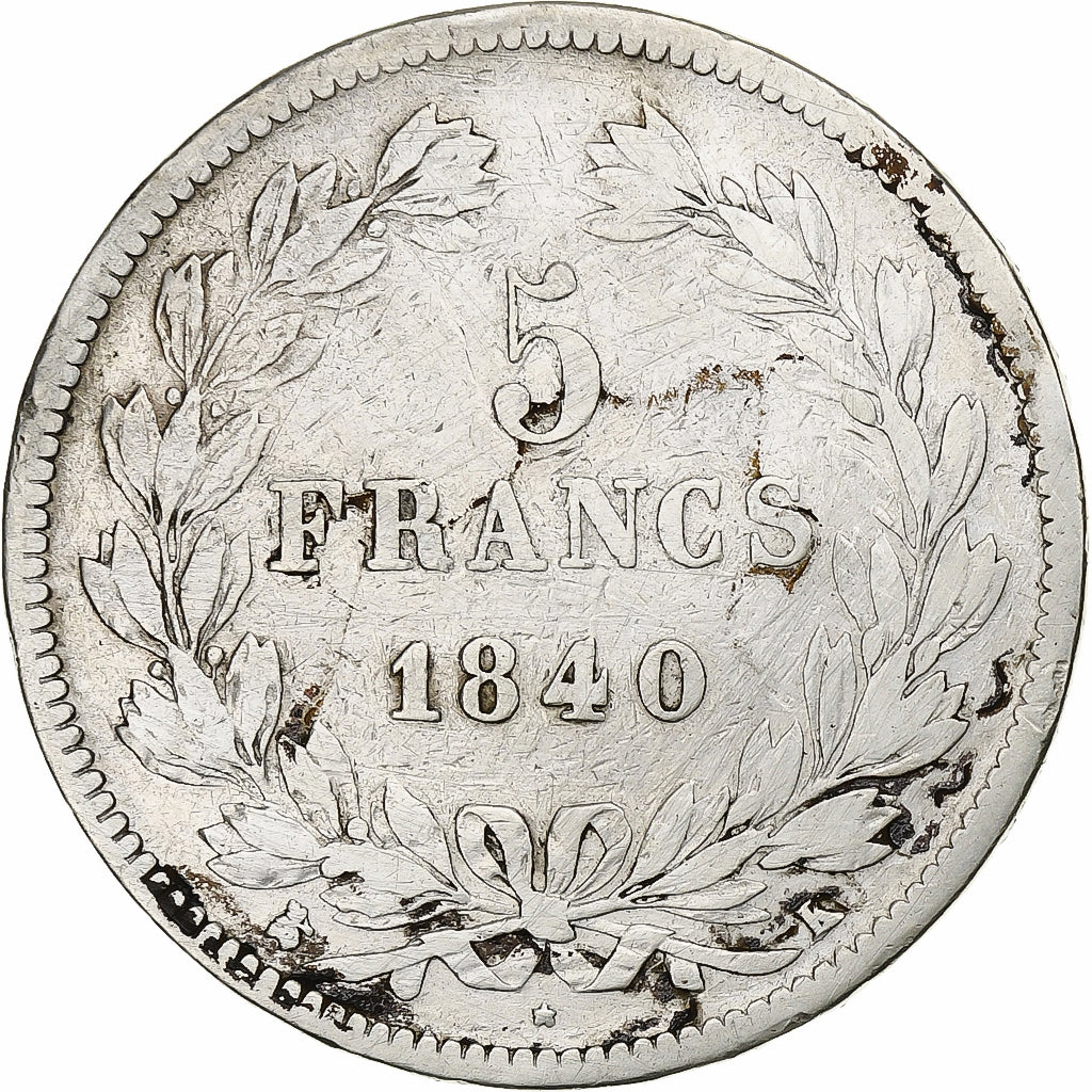 France, 5 Francs, Louis-Philippe, 1840, Bordeaux, Silver, VF(20-25)