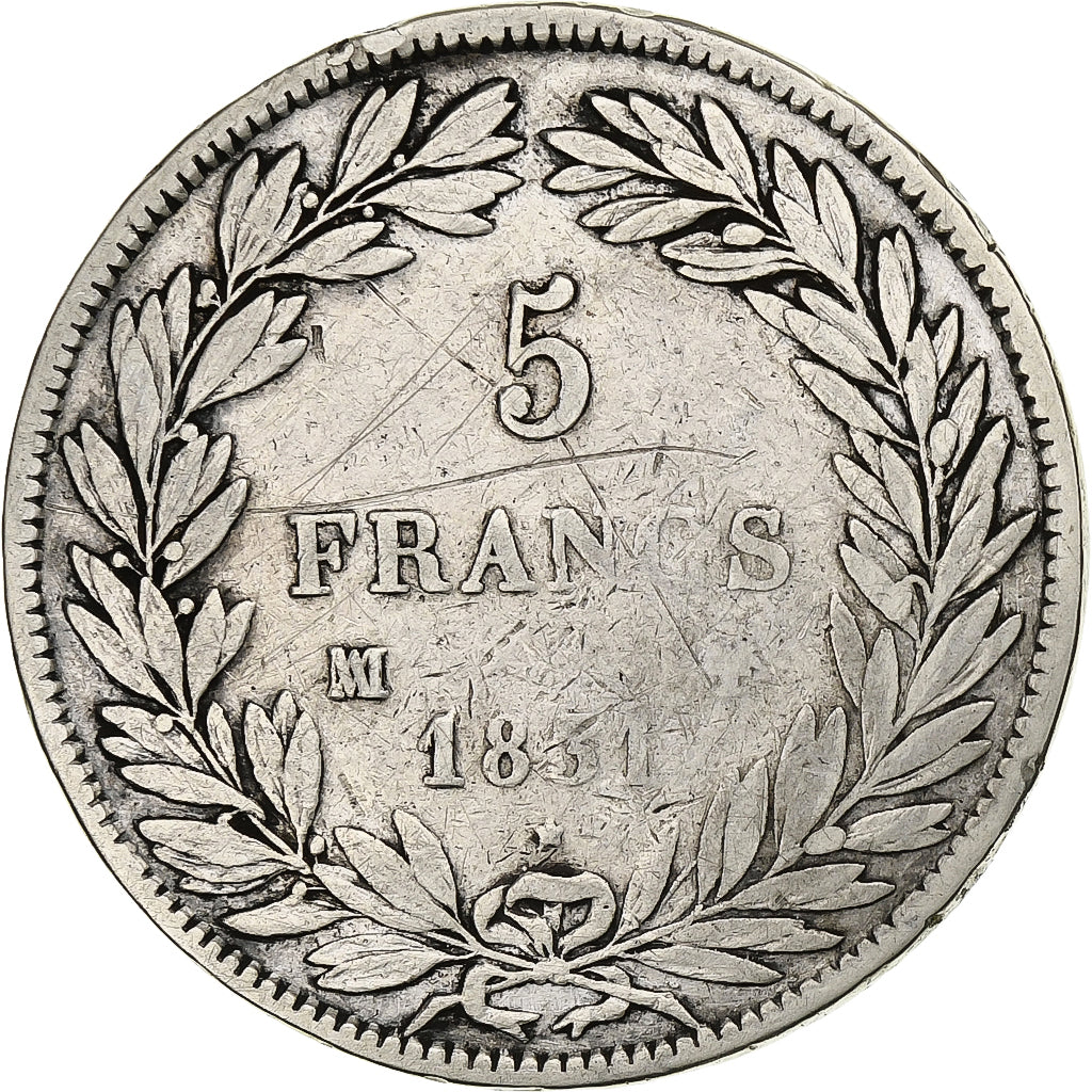 France, 5 Francs, Louis-Philippe, 1831, Marseilles, Silver, VF(20-25)
