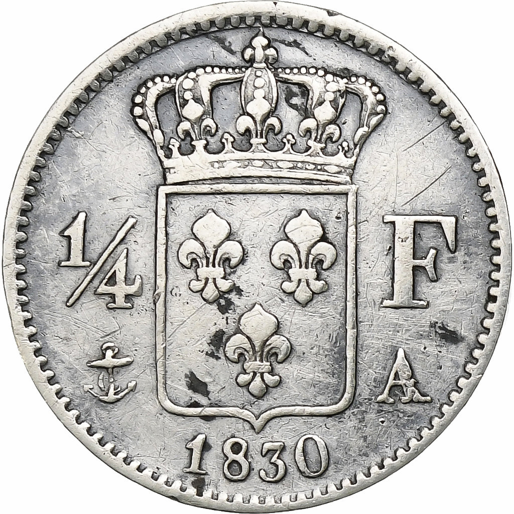 Francia, Charles X, 1/4 Franc, 1830, Paris, Argento, BB+, Gadoury:353, KM:722.1