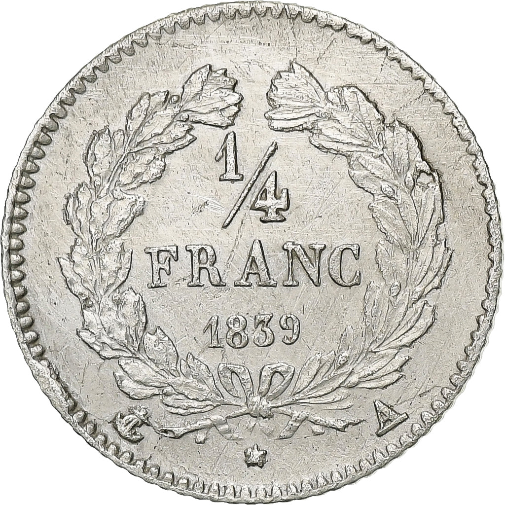 França, Louis-Philippe I, 1/4 Franc, Louis-Philippe, 1839, Paris, Prata