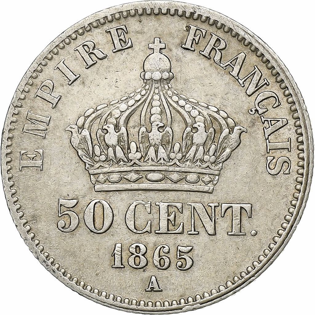 France, Napoleon III, 50 Centimes, 1865, Paris, Silver, EF(40-45), Gadoury:417