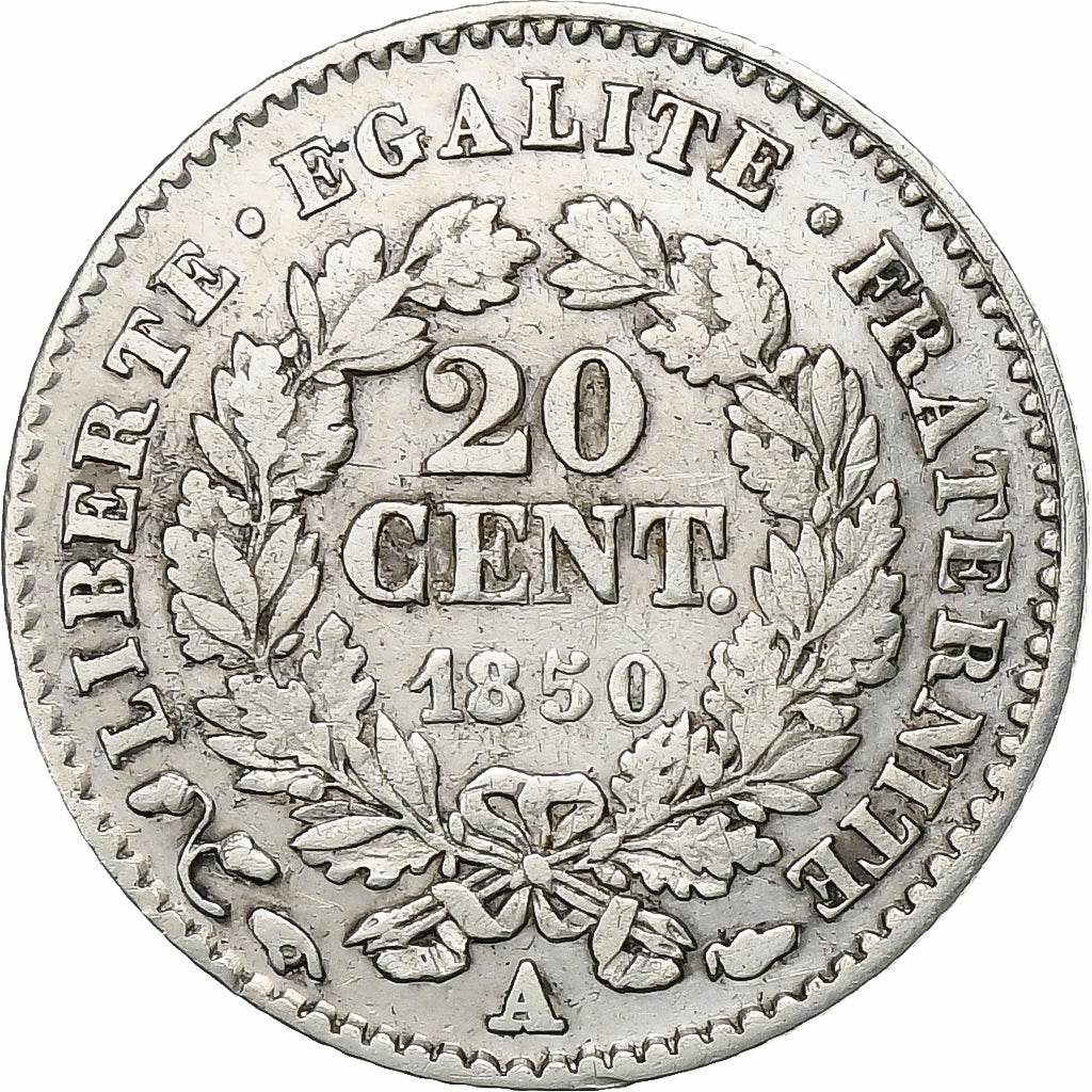 France, 20 Centimes, Cérès, 1850, Paris, Silver, AU(50-53), Gadoury:303