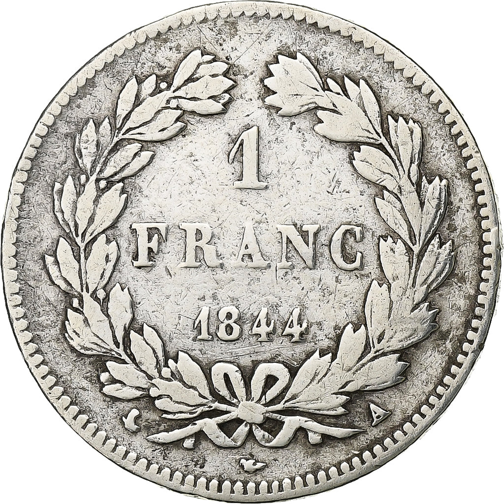 Francja, Louis-Philippe I, Franc, 1844, Paris, Srebro, VF(20-25), Gadoury:453