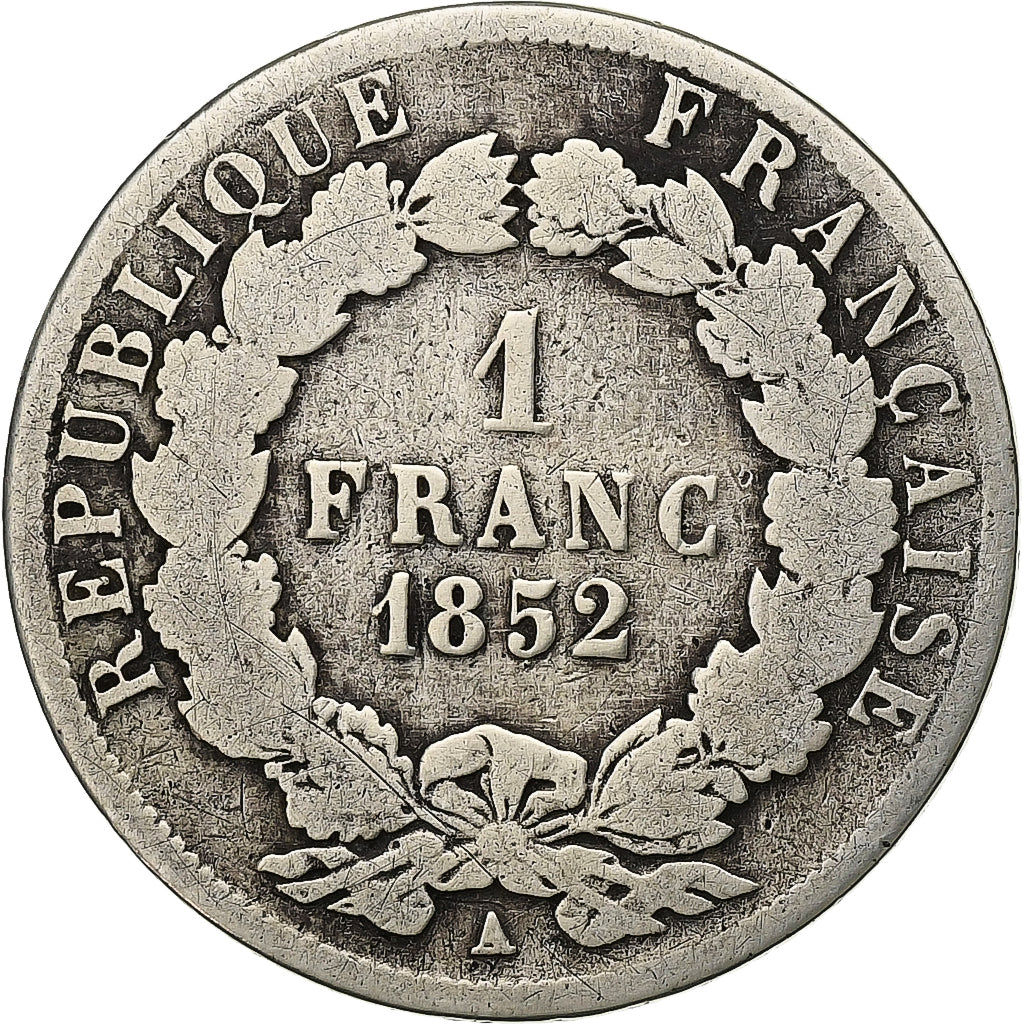 France, Louis-Napoléon Bonaparte, Franc, 1852, Paris, Argent, TB, Gadoury:458