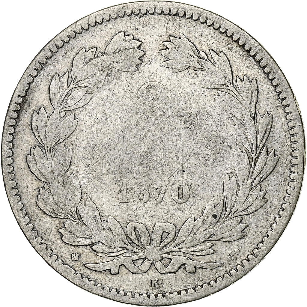 Francia, 2 Francs, Cérès, 1870, Bordeaux, Différent Ancre, Argento, MB