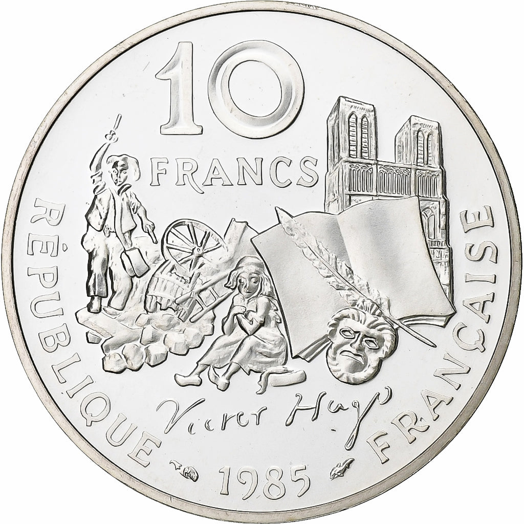 France, 10 Francs, Victor Hugo, 1985, Paris, BE, Silver, MS(65-70)