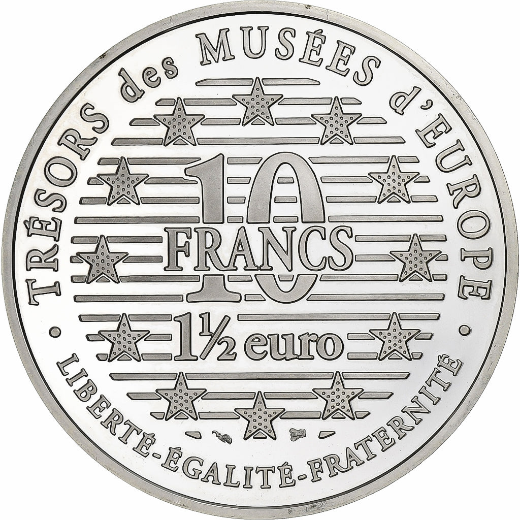France, 10 Francs-1.5 Euro, Le Penseur de Rodin, 1996, Paris, BE, Silver