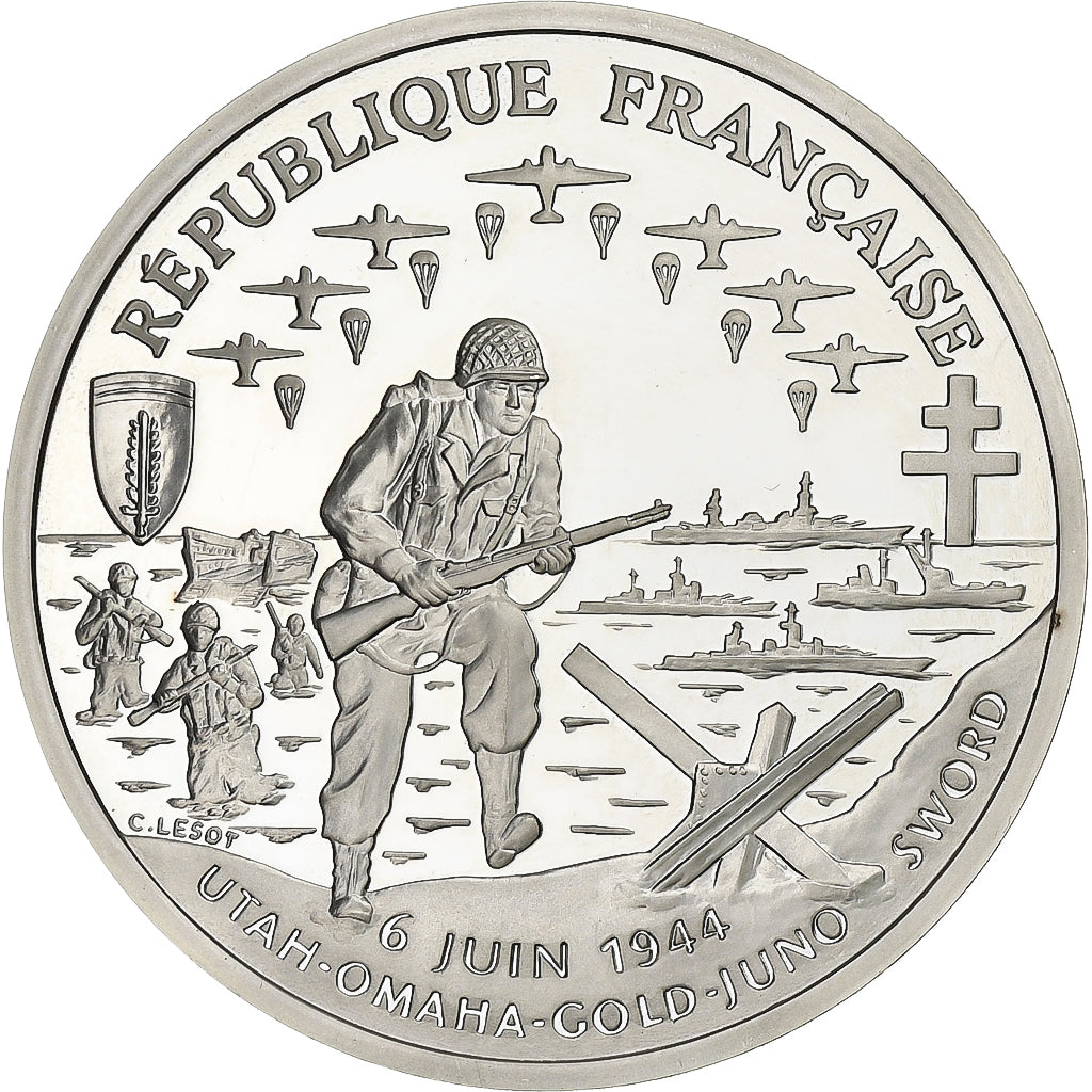 Frankreich, Franc, Cinquantenaire du Débarquement, 1993, Paris, BE, Silber