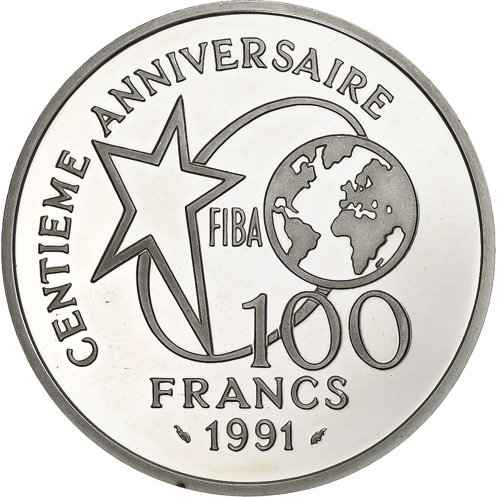 Francia, 100 Francs, Basketball, Lancer Franc, 1991, Paris, BE, Argento, FDC