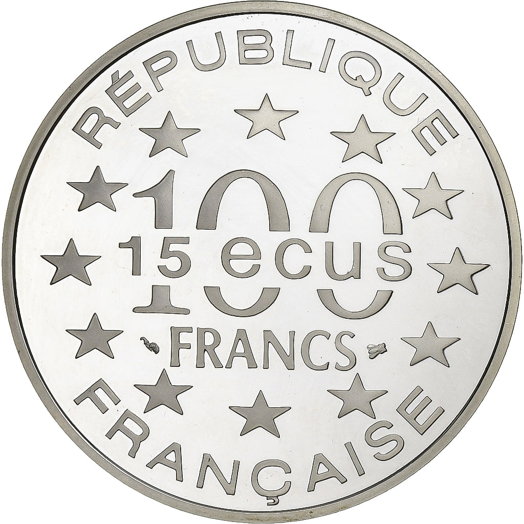 France, 100 Francs-15 Ecus, L'Alhambra, 1995, Paris, Abeille, Silver, MS(65-70)