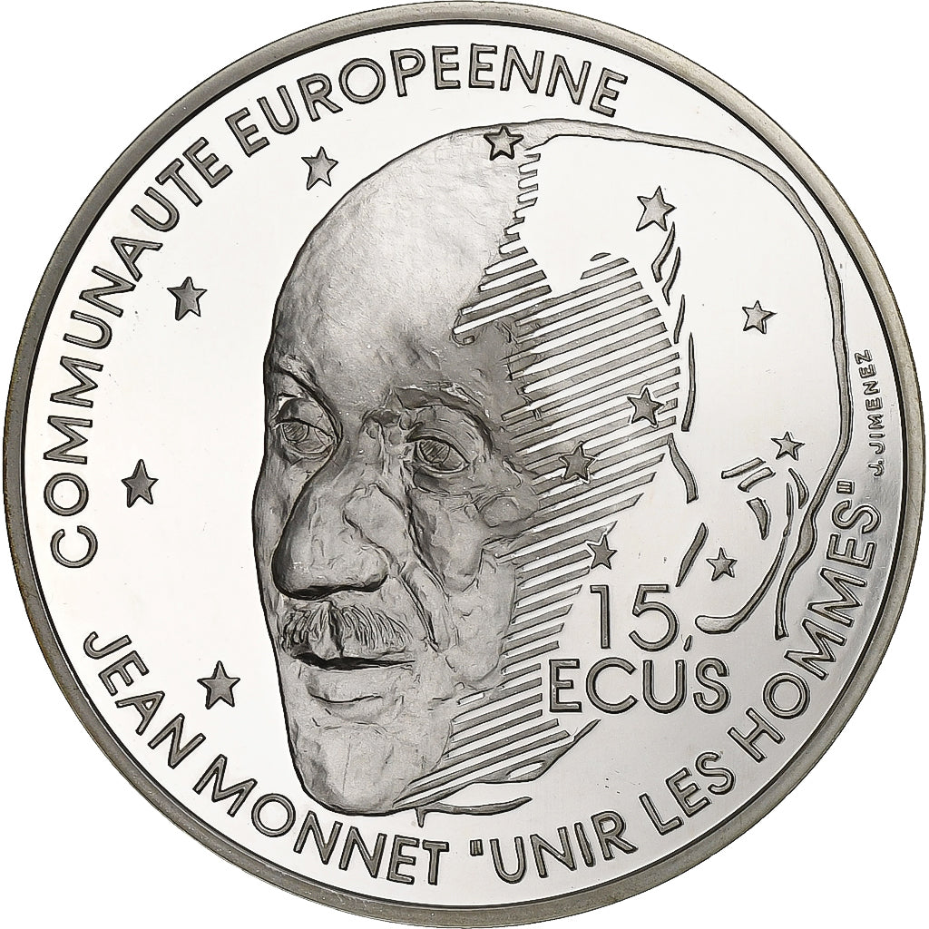 Frankrijk, 100 Francs-15 Ecus, Jean Monnet, 1992, Paris, BE, Zilver, FDC