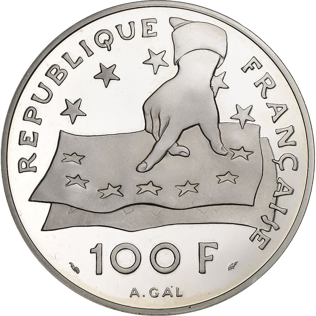 França, 100 Francs-15 Ecus, Descartes, 1991, Paris, BE, Prata, MS(65-70)