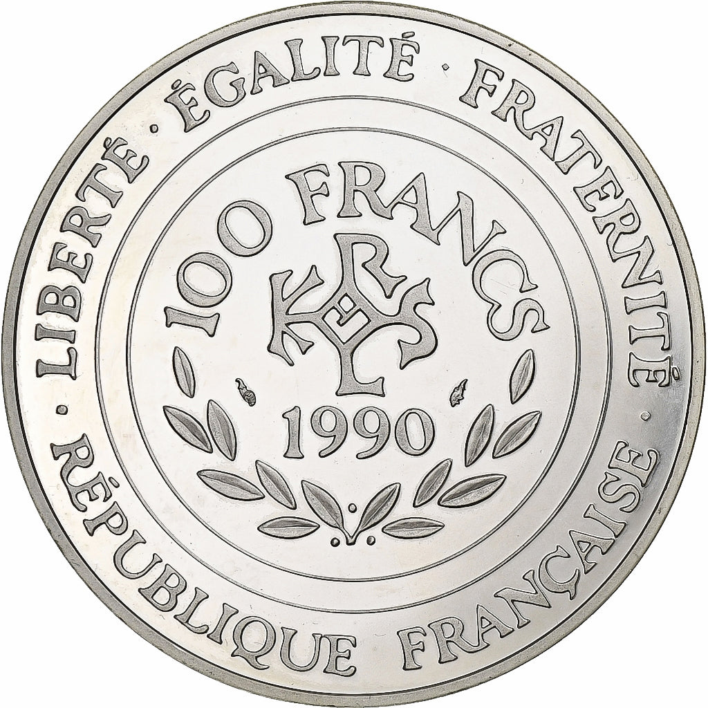 Francja, 100 Francs-15 Ecus, Charlemagne, 1990, Paris, BE, Srebro, MS(65-70)