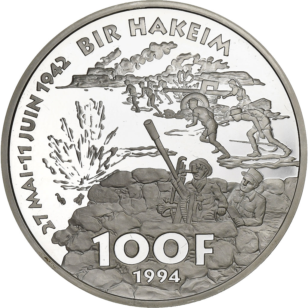 Francia, 100 Francs, Koenig, Bir Hakeim, 1994, Paris, BE, Argento, FDC