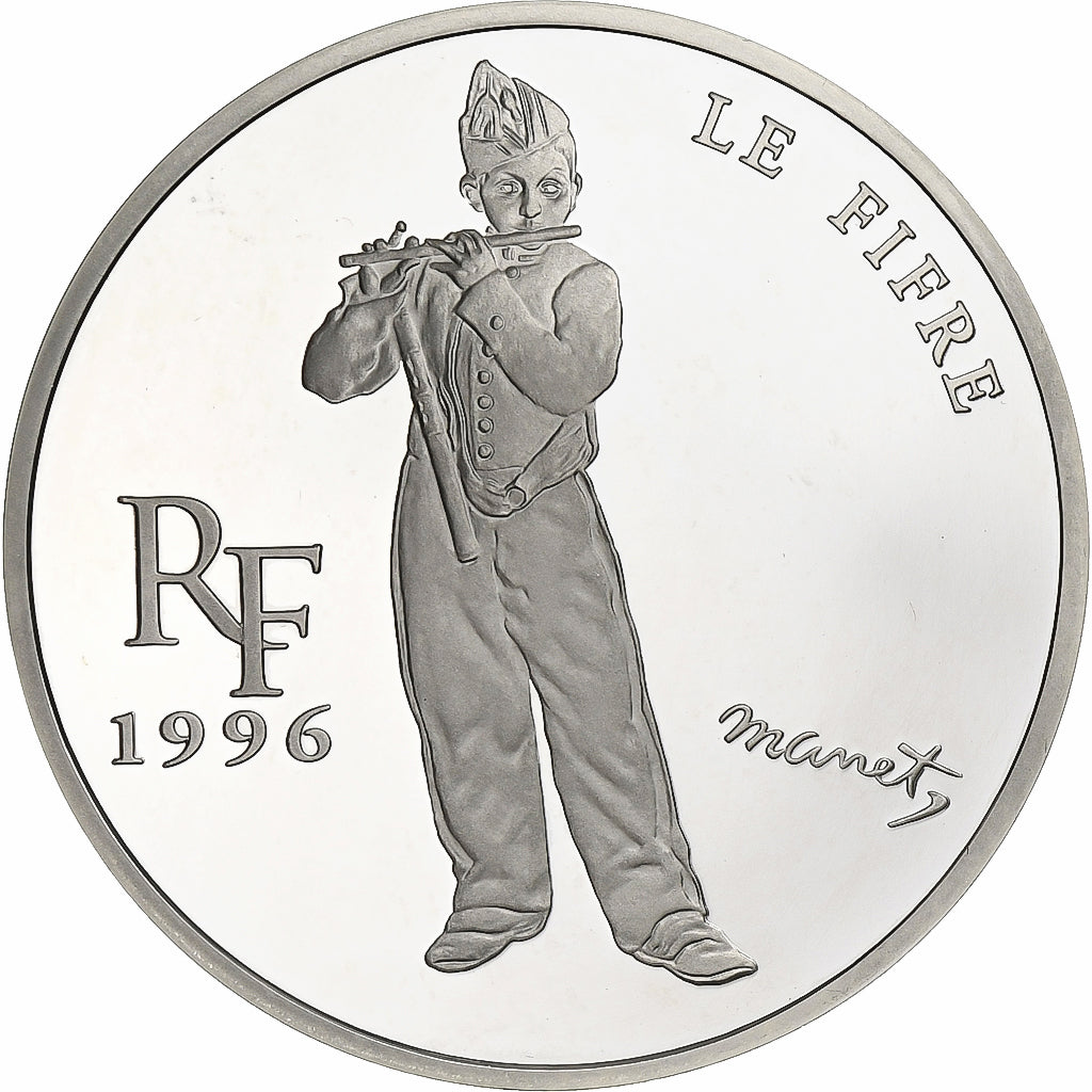 Francja, 10 Francs-1.5 Euro, Le Fifre by Edouard Manet, 1996, Paris, BE, Srebro