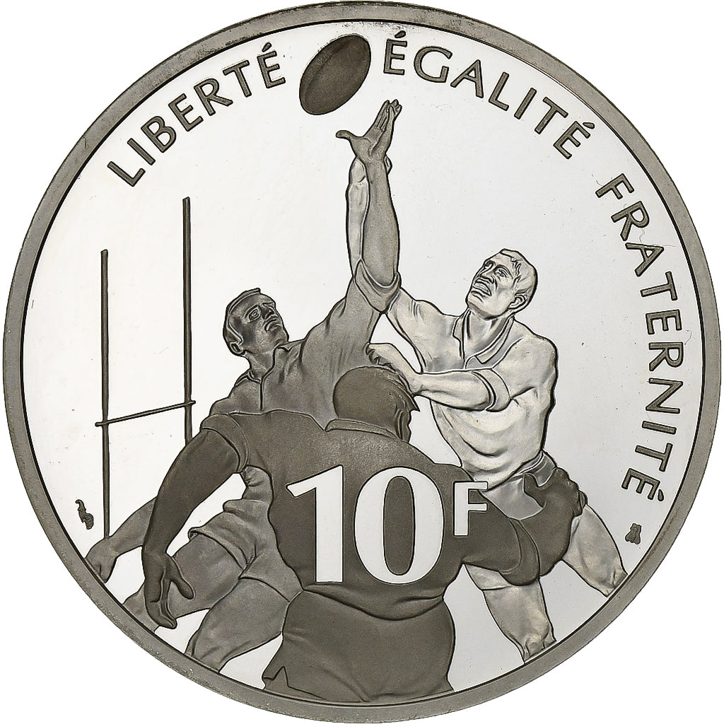 France, 10 Francs, Coupe du Monde de Rugby, 1999, Paris, BE, Argent, FDC