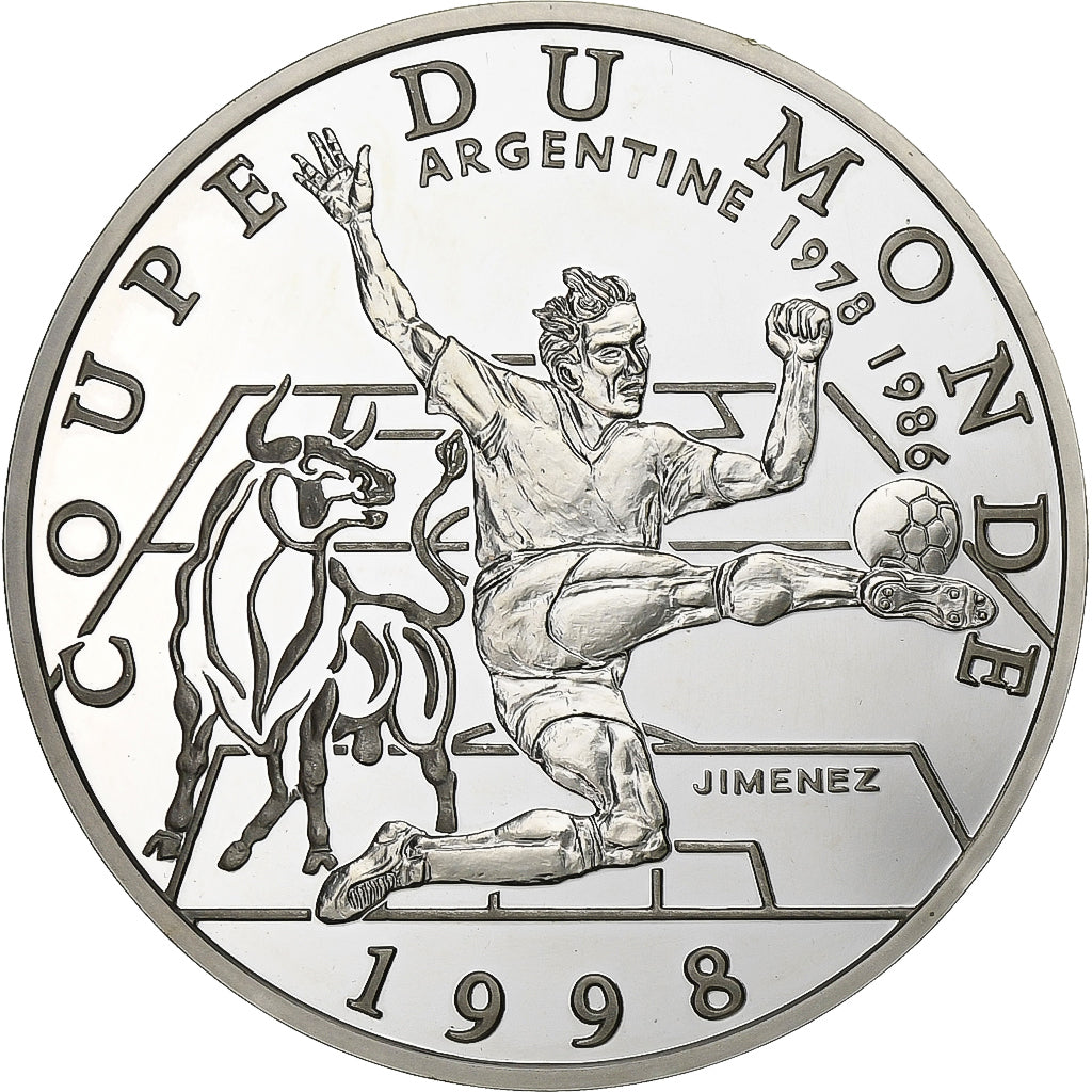 Frankrijk, 10 Francs, Coupe du Monde - Argentine, 1997, Paris, BE, Zilver, FDC