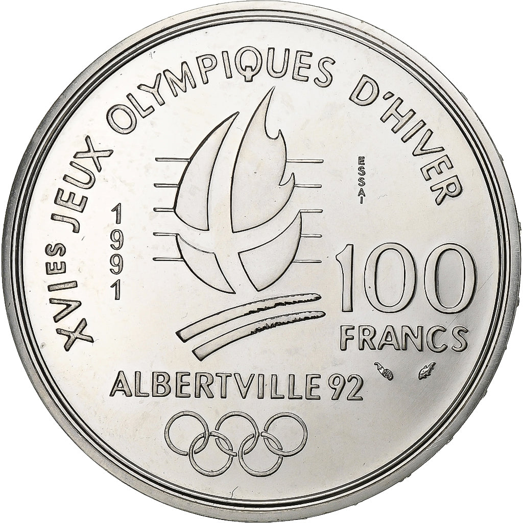 Francia, 100 Francs, Albertville - Saut à ski, 1991, Paris, ESSAI, Argento