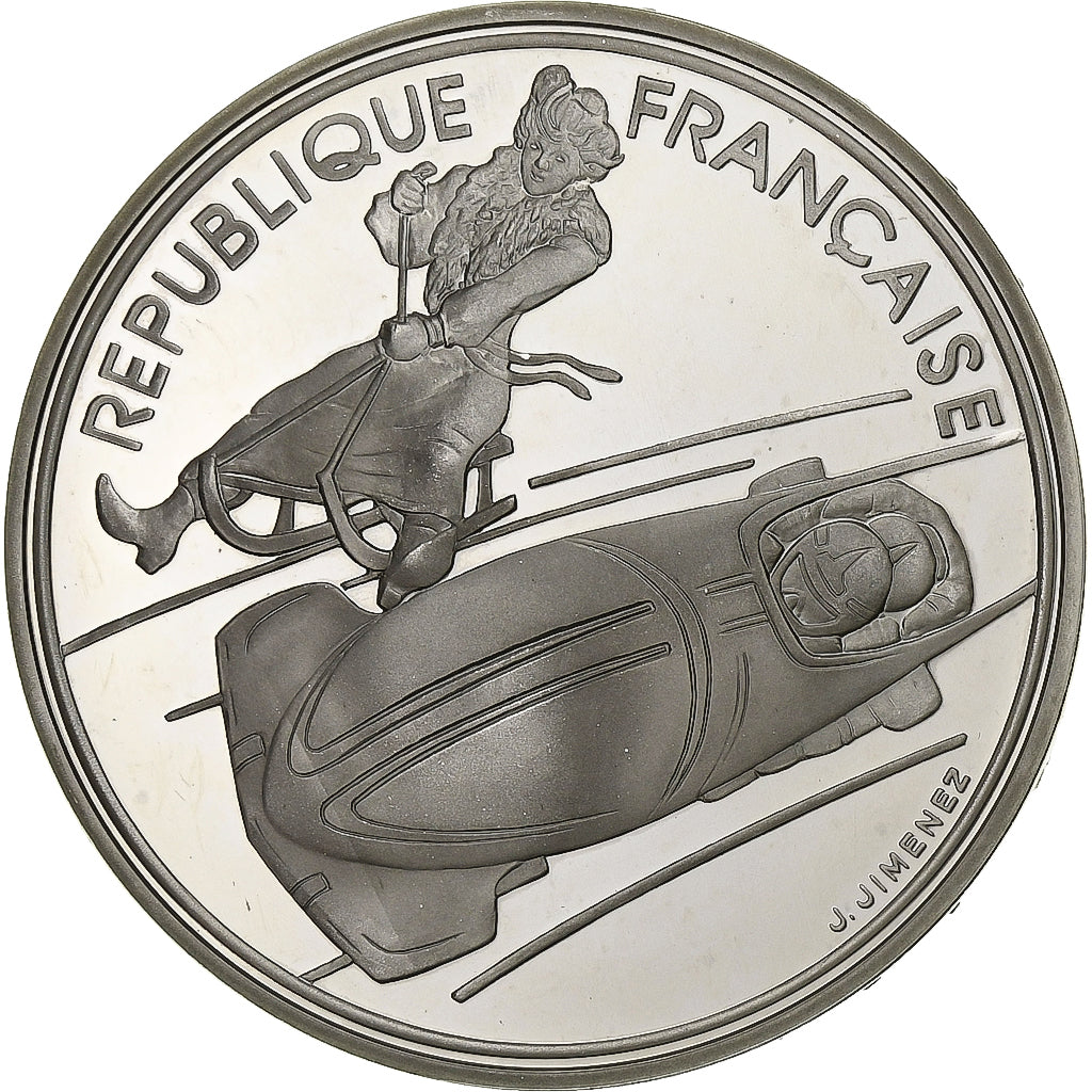 Frankreich, 100 Francs, Albertville - Bobsledding, 1990, Paris, BE, Silber