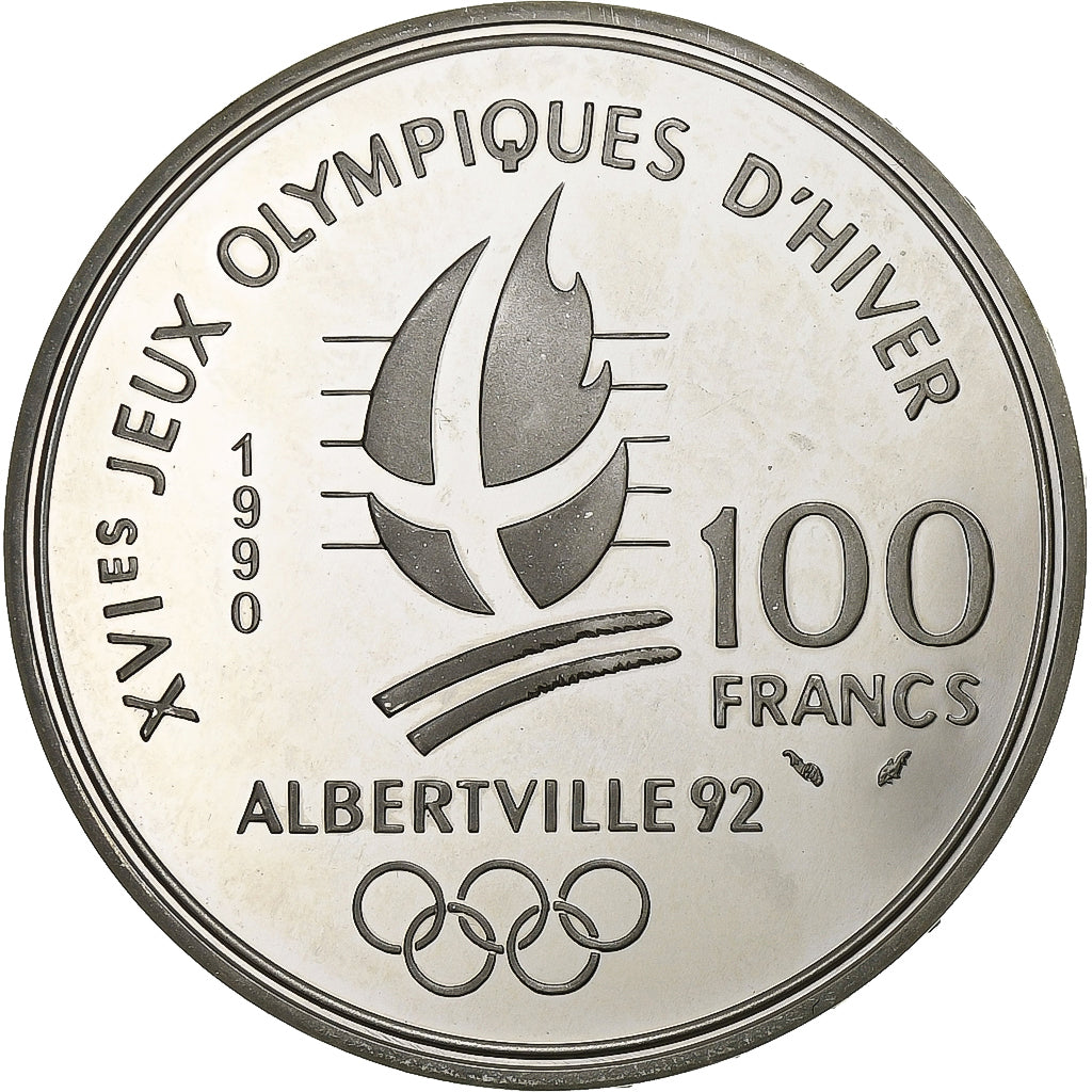 Frankreich, 100 Francs, Albertville - Bobsledding, 1990, Paris, BE, Silber