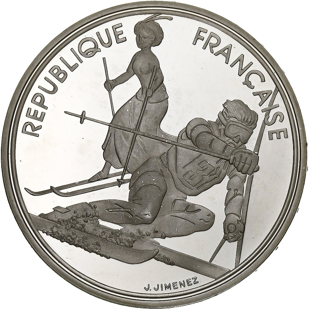 França, 100 Francs, Albertville - Slalom, 1990, Paris, BE, Prata, MS(65-70)