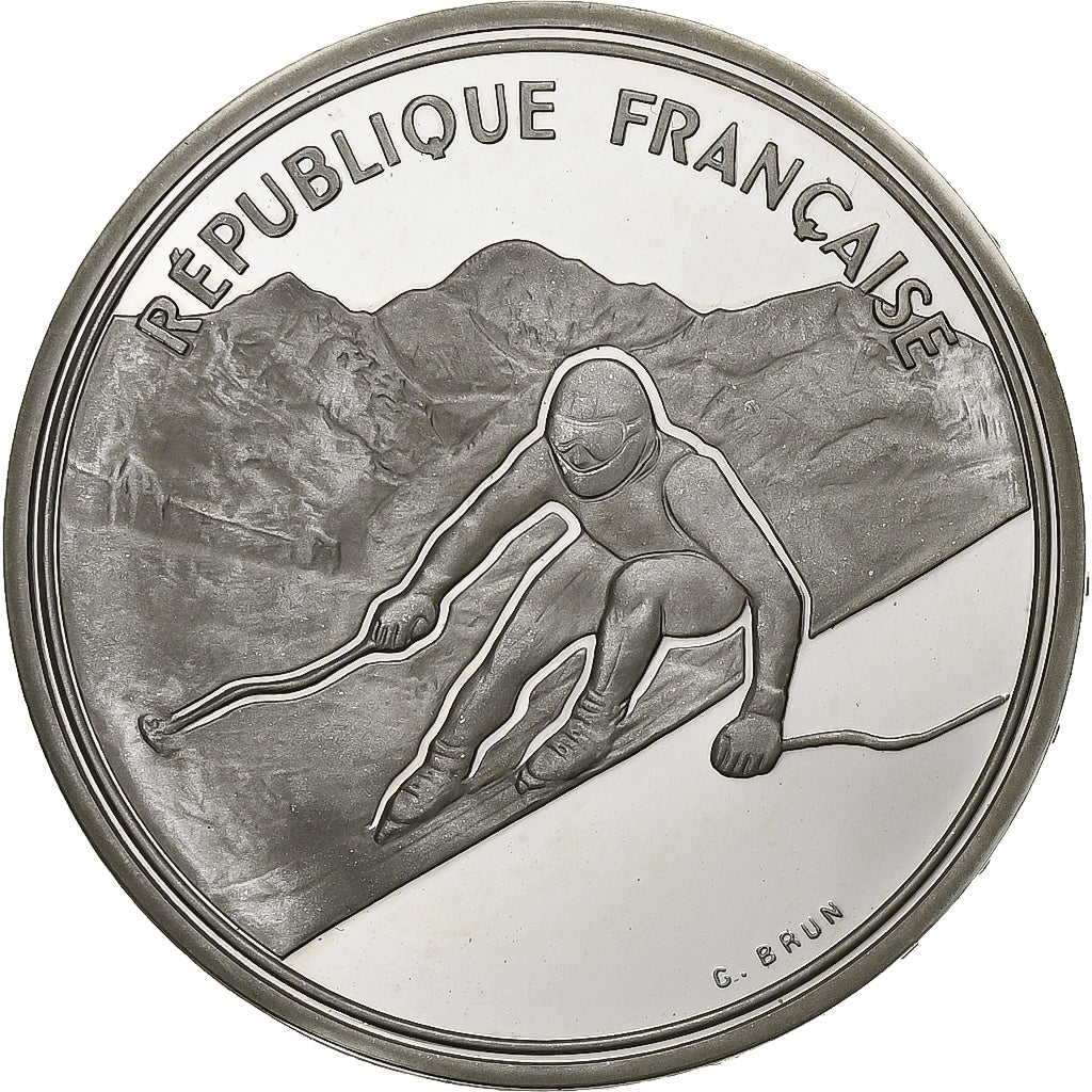 France, 100 Francs, Albertville - Ski Alpin, 1989, Paris, BE, Silver, MS(65-70)