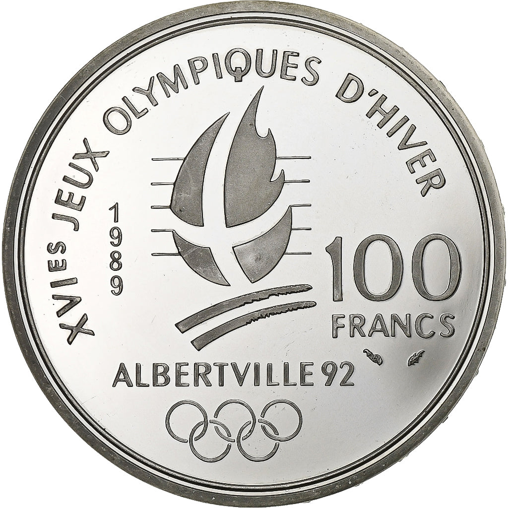 Francja, 100 Francs, Albertville - Patinage artistique, 1989, Paris, BE, Srebro