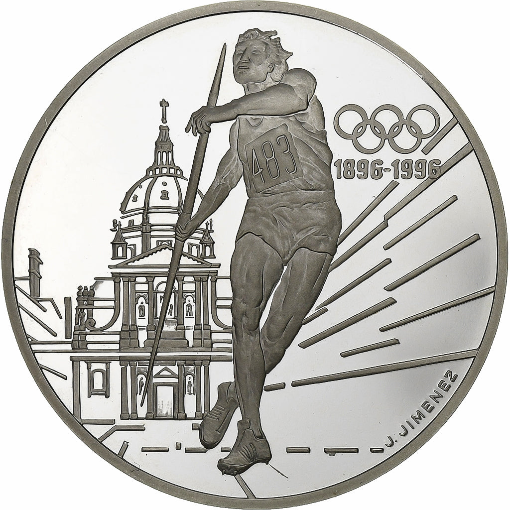 Francia, 100 Francs, JO 1992 Lancer du javelot, 1994, Paris, Abeille, Argento