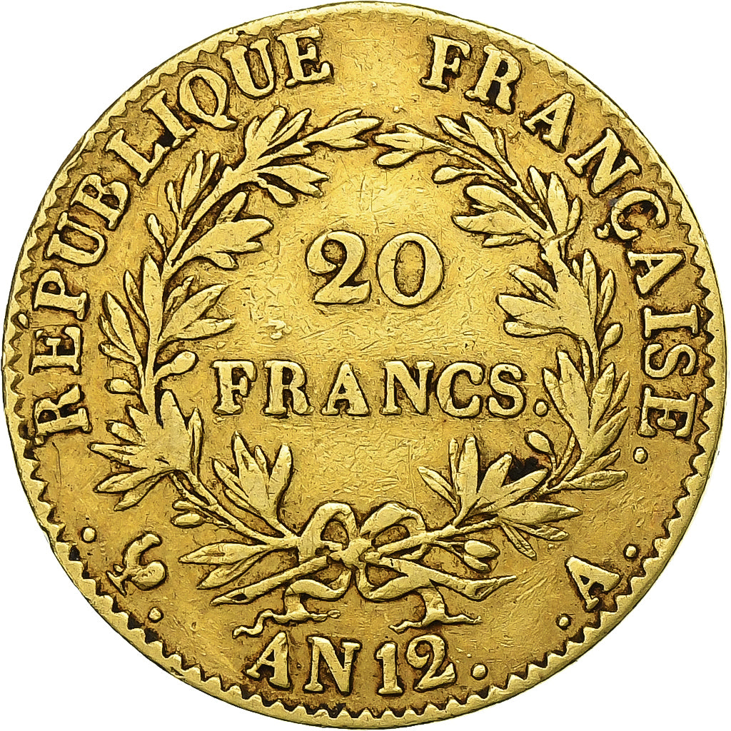França, Bonaparte Ier Consul, 20 Francs, An 12 (1804), Paris, Dourado