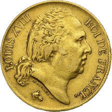 Francia, Louis XVIII, 20 Francs, 1817, Paris, Oro, MB+, Gadoury:1028, KM:712.1