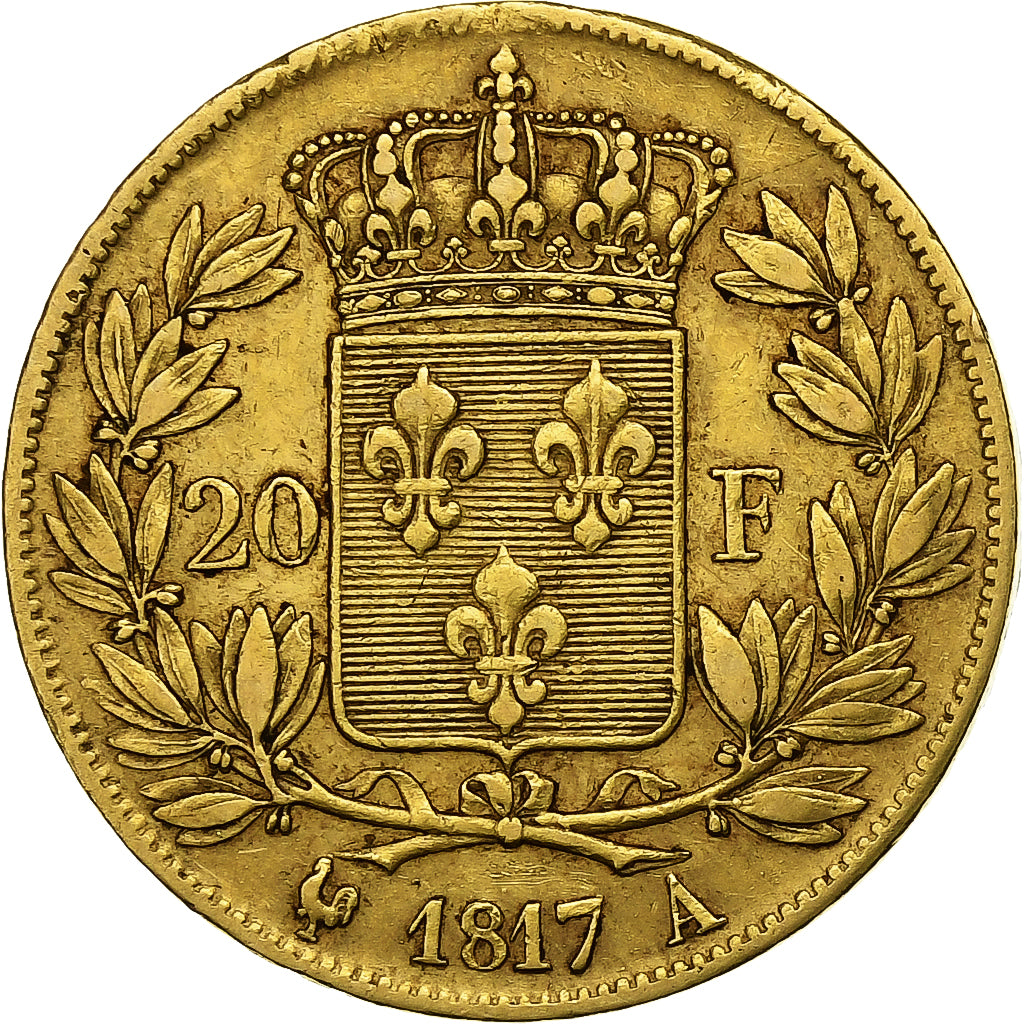 Francia, Louis XVIII, 20 Francs, 1817, Paris, Oro, MB+, Gadoury:1028, KM:712.1