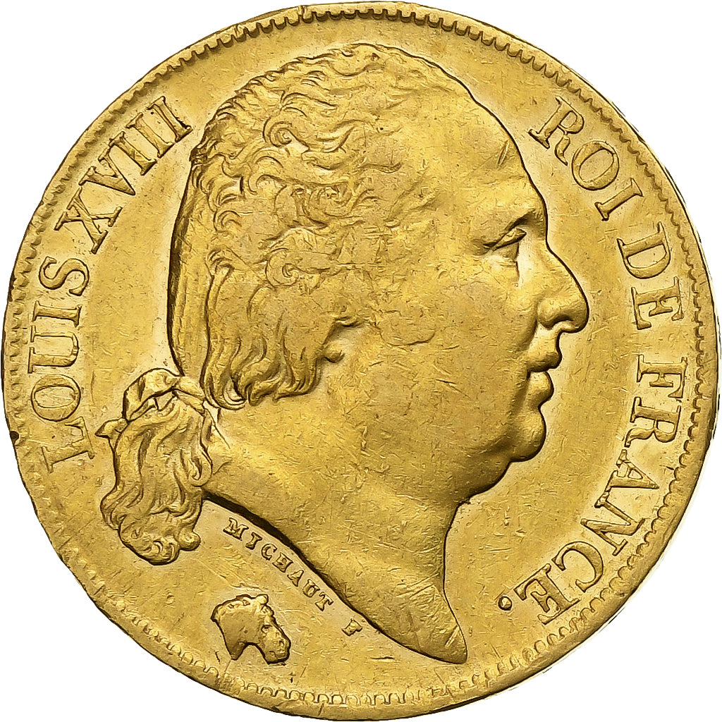 Frankrijk, Louis XVIII, 20 Francs, 1820, Paris, Goud, ZF, Gadoury:1028, KM:712.1