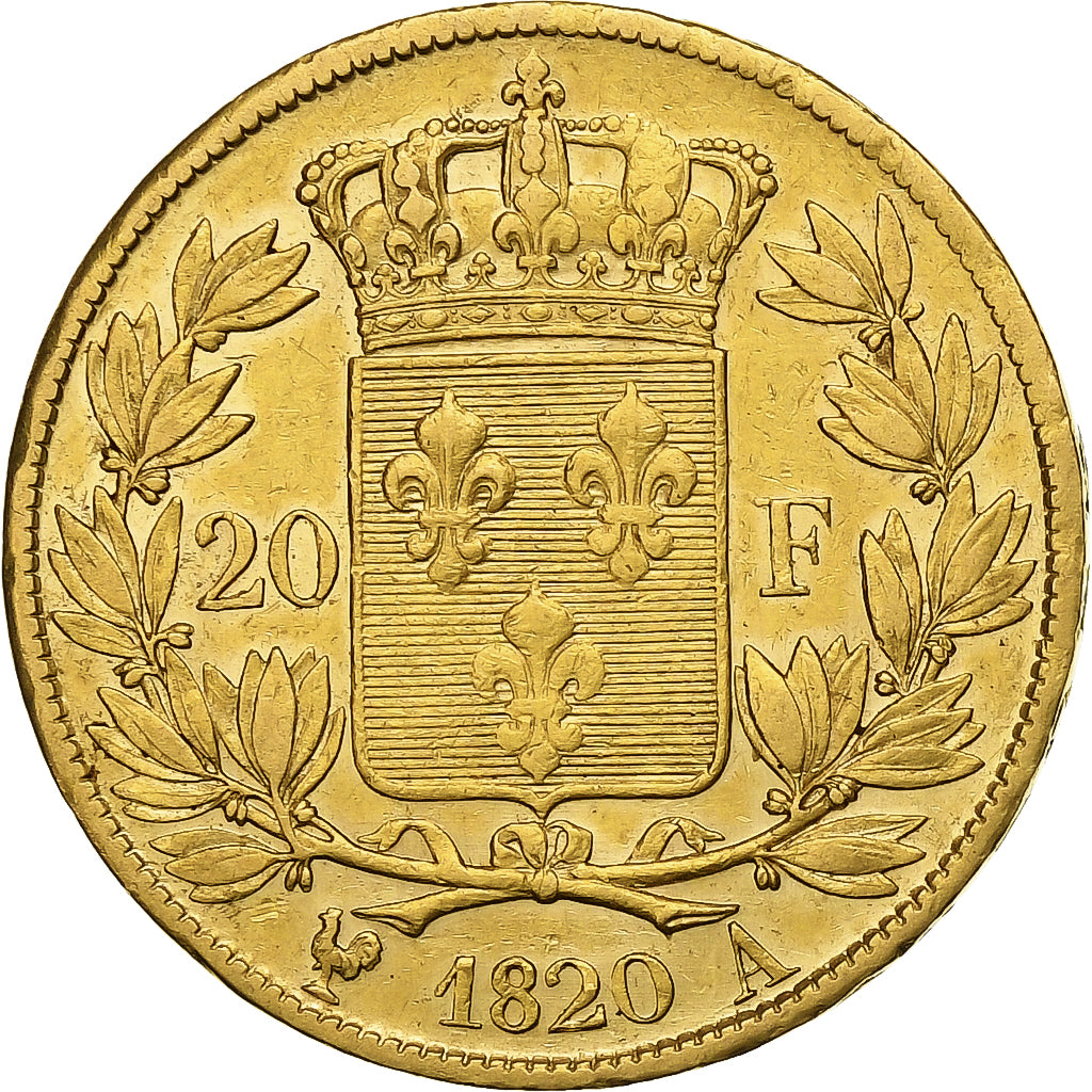 Frankrijk, Louis XVIII, 20 Francs, 1820, Paris, Goud, ZF, Gadoury:1028, KM:712.1