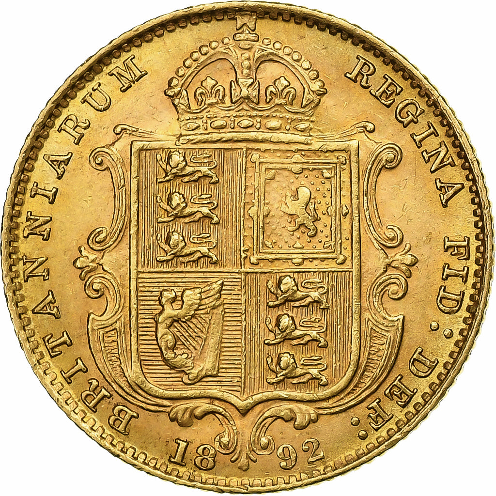 Gran Bretagna, Victoria, 1/2 Sovereign, 1892, Oro, BB+, KM:766