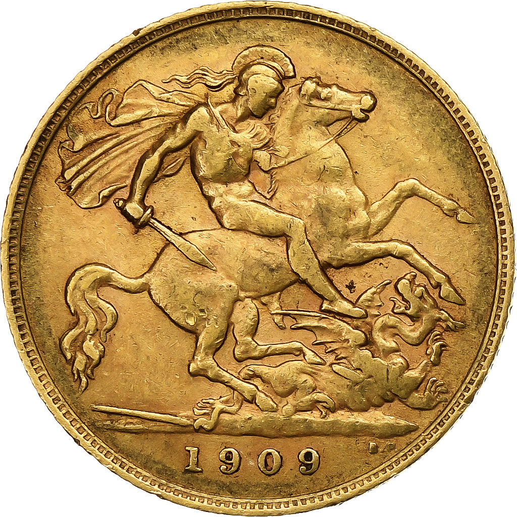 Gran Bretagna, Edward VII, 1/2 Sovereign, 1909, Oro, MB+, KM:804