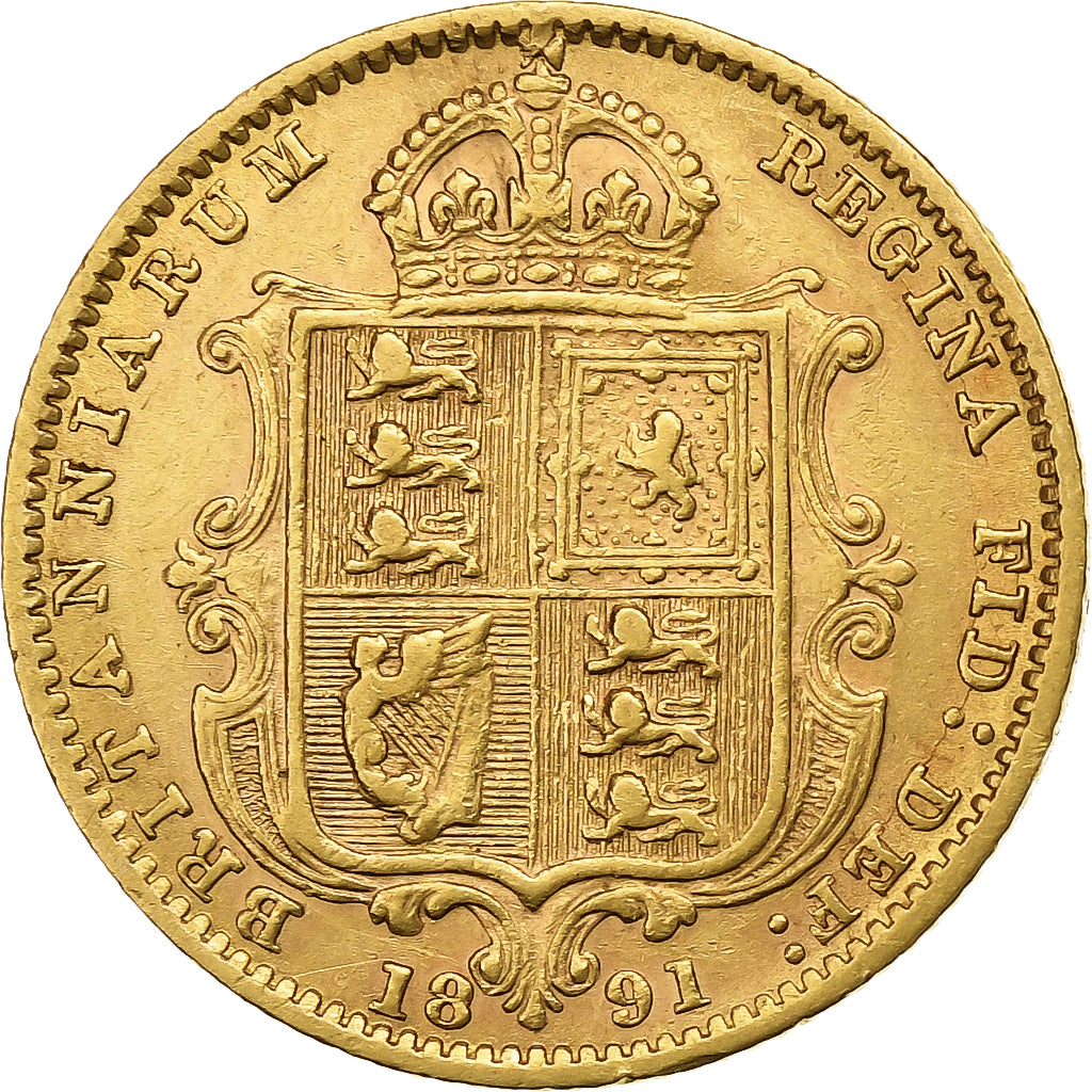 Great Britain, Victoria, 1/2 Sovereign, 1891, Gold, EF(40-45), KM:766