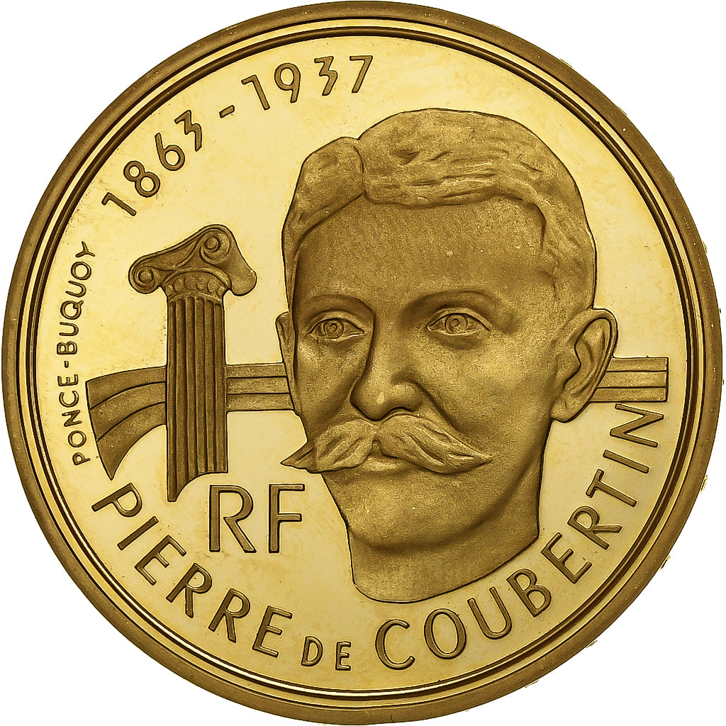 France, 500 Francs, Pierre de Coubertin, 1991, Paris, BE, Gold, MS(65-70)
