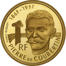 France, 500 Francs, Pierre de Coubertin, 1991, Paris, BE, Gold, MS(65-70)