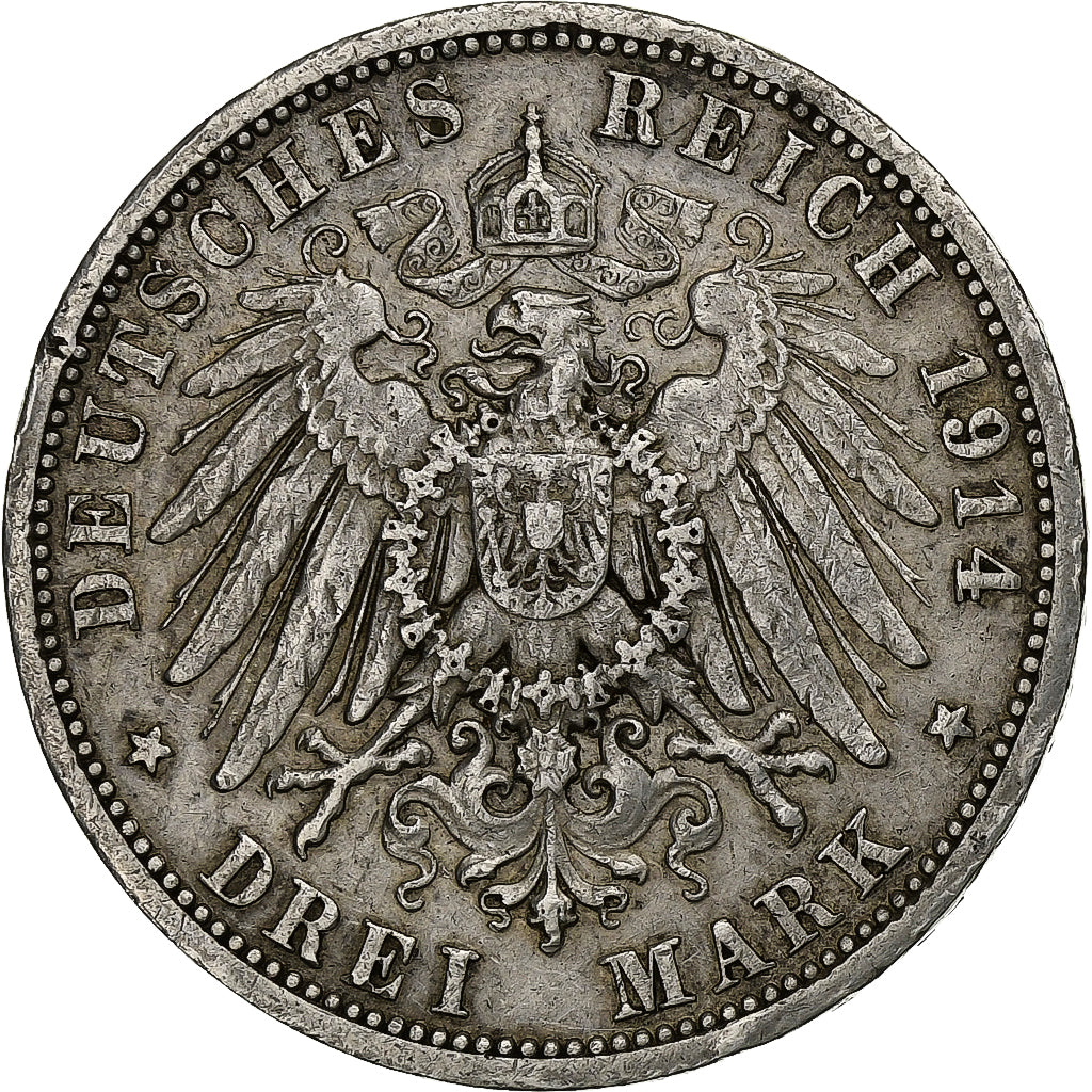 German States, PRUSSIA, Wilhelm II, 3 Mark, 1914, Berlin, Silver, VF(30-35)