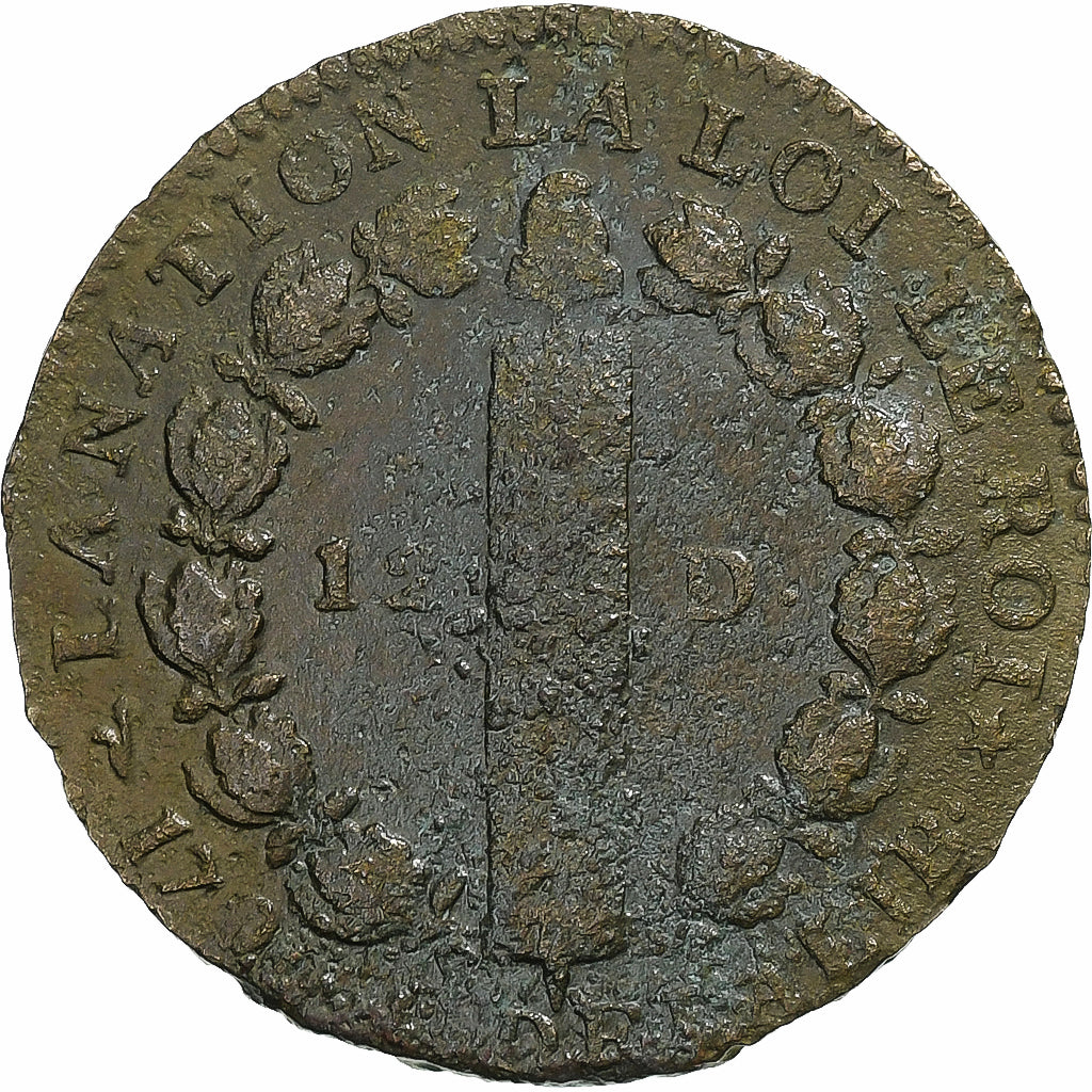 França, Constitution, 12 Deniers, 12 deniers françois, 1792, Arras, Métal de