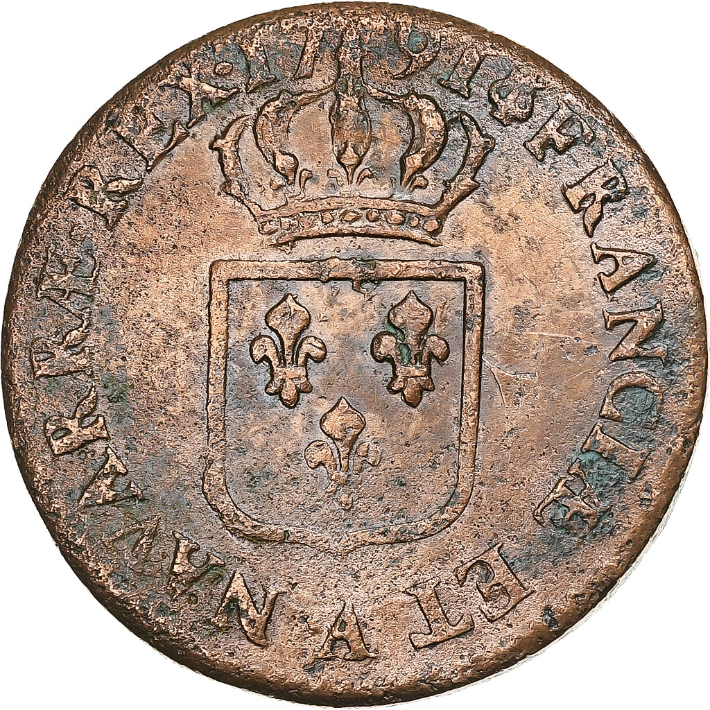 France, Louis XVI, Sol, Sol ou sou, 1791, Paris, 2éme sem, Copper, VF(20-25)