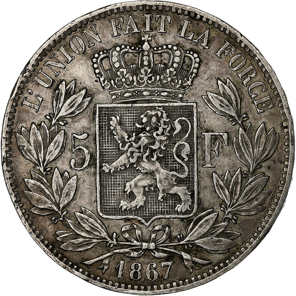Belgium, Leopold II, 5 Francs, 5 Frank, 1867, Silver, EF(40-45), KM:24