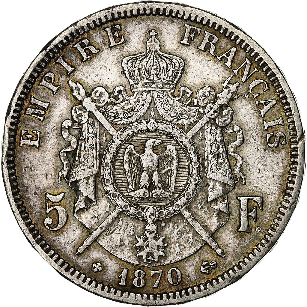 Frankreich, Napoleon III, 5 Francs, 1870, Strasbourg, Silber, SS, Gadoury:739