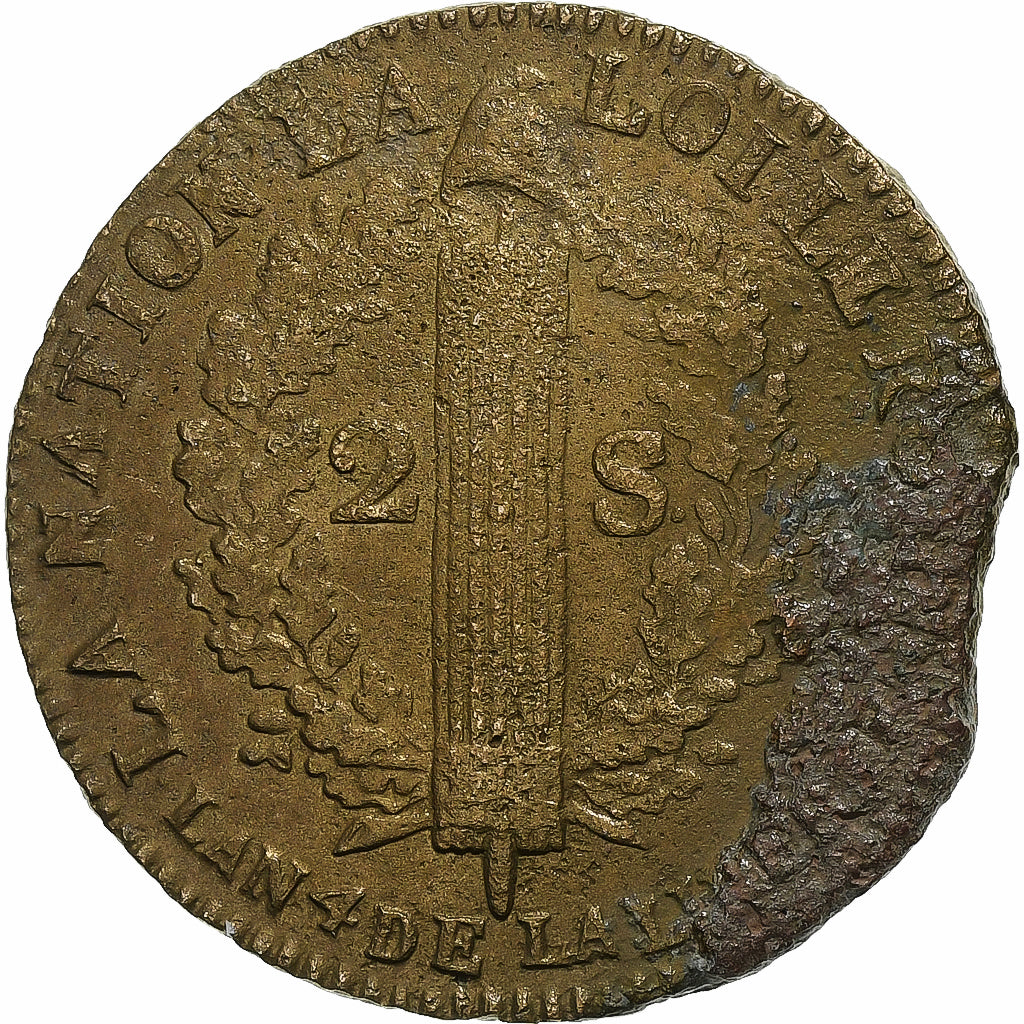France, Constitution, 2 Sols, 2 sols françois, 1792 / AN 4, Arras, Métal de